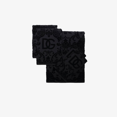 Dolce & Gabbana Black Logo Jacquard Towel Set