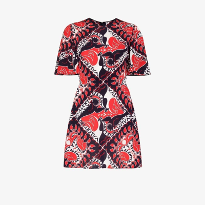 Valentino Bandana Print Flutter Sleeve Silk Sheath Dress In Red