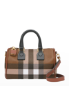 Burberry Dark Birch Brown Chk Check-print Mini Woven And Leather Top-handle Bowling Bag In Dark Birch