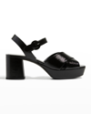 PRADA VERNICE CRISSCROSS PLATFORM SANDALS