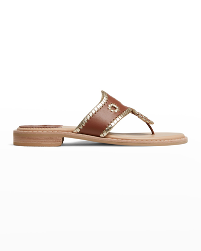 Jack Rogers Jacks Woven Leather Thong Sandals In Mocha/platinum