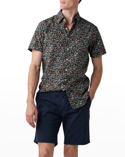 Rodd & Gunn Eglinton Flat Floral Short Sleeve Cotton Button-up Shirt In Deep Forest