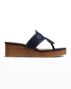 Jack Rogers Jacks Mixed Leather Wedge Sandals In Midnight Navy/mid