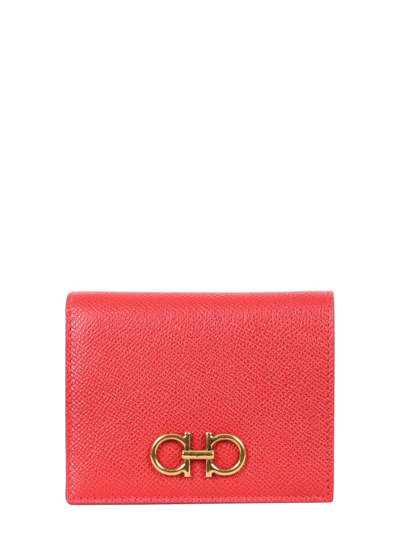 Ferragamo Compact Wallet Gancini In Rosso
