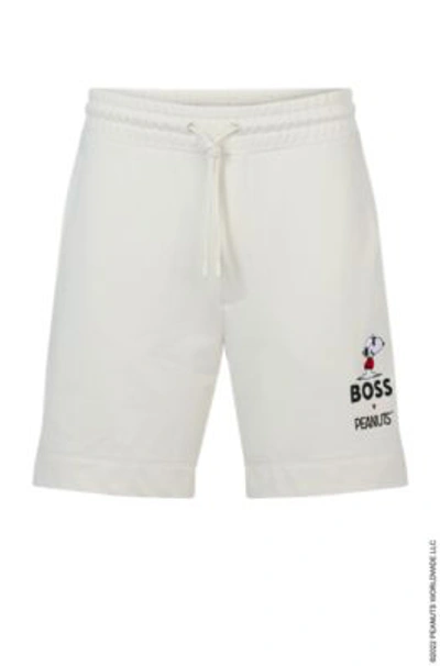 Hugo Boss X Peanuts Cotton-terry Shorts With Exclusive Artwork In White