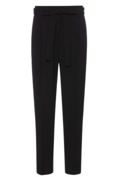 Hugo Relaxed-fit Cropped Trousers With Tie-up Belt In Black