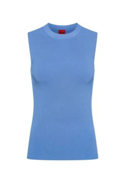 Hugo Slim-fit Sleeveless Top In Ribbed Stretch Fabric- Blue Women's Casual Tops Size Xl