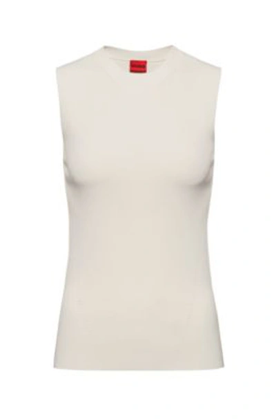 Hugo Slim-fit Sleeveless Top In Ribbed Stretch Fabric In White