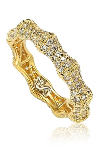 Suzy Levian 14k Gold Pave Cz Bamboo Shaped Stackable Eternity Band Ring In Yellow