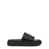 Ganni Logo-embossed Vegan Leather Platform Slides In Black