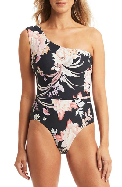 Sea Level Martini One-shoulder One-piece Swimsuit In Black