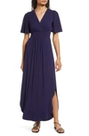 Fraiche By J Flutter Sleeve Jersey Maxi Dress In Navy