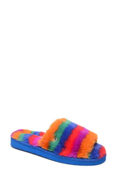 Minnetonka Faux Fur Slide Slipper In Jewel Stripe