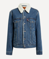 Levi's Blue Ex-boyfriend Sherpa Trucker Denim Jacket In Rough And Tumbe