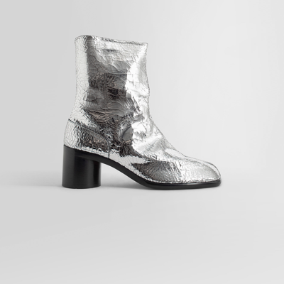 Maison Margiela Tabi Crackled Metallic-leather Boots In Silver | ModeSens