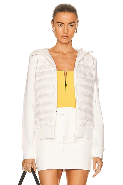 Moncler Quilted Mixed Media Zip Cardigan In White