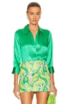 L'agence Dani Silk Satin 3/4-sleeve Button-down Blouse In Jade