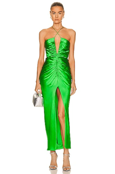 The Sei Keyhole Ruched Silk Maxi Dress In Green | ModeSens