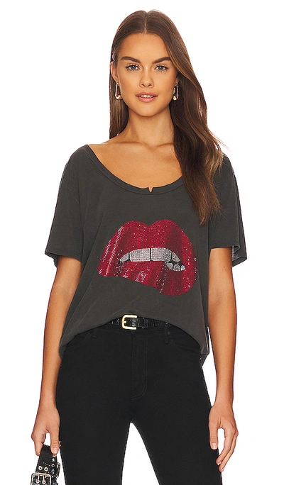 Lauren Moshi Elara Crystal Biting Lip Top In Black