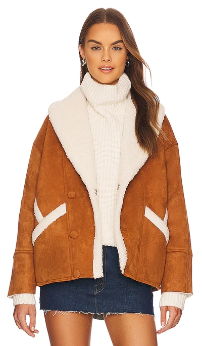 Mother The Brrly Faux Suede And Sherpa Coat In Brown