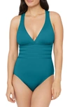 La Blanca Island Goddess Criss-cross Back One-piece Swimsuit In Caribbean Current