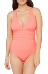 La Blanca Island Goddess Criss-cross Back One-piece Swimsuit In Bird Of Paradise