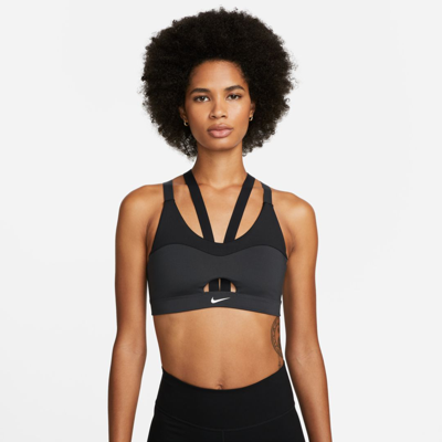Nike Dri-fit Indy Light-support Padded Strappy Cutout Sports Bra In Grey