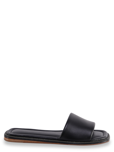 Brunello Cucinelli Leather Flat Sandals - Atterley In Black