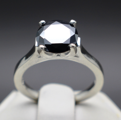 Pre-owned Black Diamond 3.14cts 8.59mm Real  Treatedengagement Size 7 Ring $1770 Value.. In Fancy Black