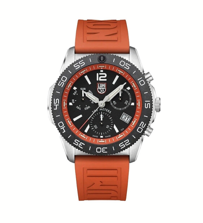 Pre-owned Luminox Pacific Diver Xs.3149 Chrono 44mm Orange Rubber Steel Quartz Men's Watch