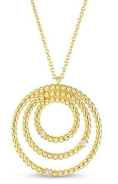 Pre-owned Phillip Gavriel 14k Yellow Gold Triple Circle Pendant With .015ct Dia With 18"