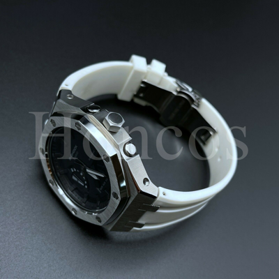 Pre-owned Casio Ga2100-7a Ak Ap Royal Oak Silver Case G-shock  White Rubber Gen 4 Mod