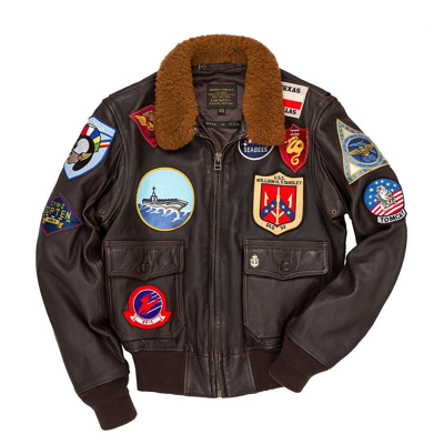 Pre-owned Cockpit Usa "movie Heroes" Top Gun Navy G-1 Jacket (long) Usa Made Z201036tl In Brown