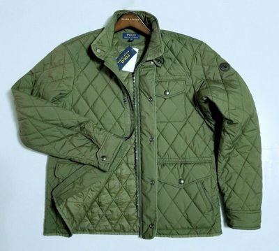 Pre-owned Polo Ralph Lauren $268  Mens Quilted Full Zip/button Olive Utility Jacket (l&xl) In Green