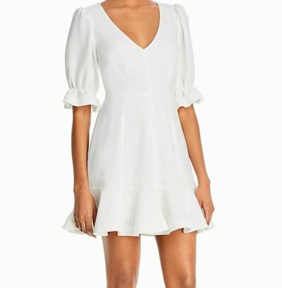 Pre-owned Cinq À Sept $595 Cinq A Sept Women's White Riley Puff Sleeve Ruffled Mini Dress Size 12