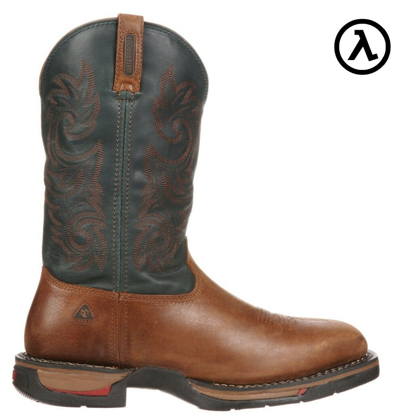 Pre-owned Rocky Long Range Waterproof Western 12" Work Boots 8656 - All Sizes - In Saddle Brown And Navy