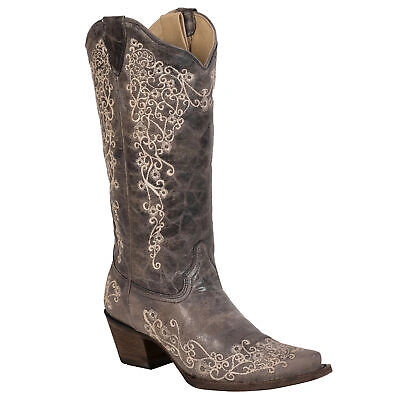 Pre-owned Corral Boots Corral Ladies Embroidery Brown Cowhide Leather Cowgirl Boots