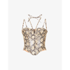 Miaou Aphex Printed Faux Leather Corset Top In Beige Python