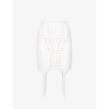 Balmain Slim-fit Lace-up Knitted Mini Skirt In Blanc