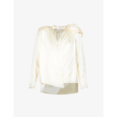 Magda Butrym V-neck Padded-shoulder Silk Blouse In Cream