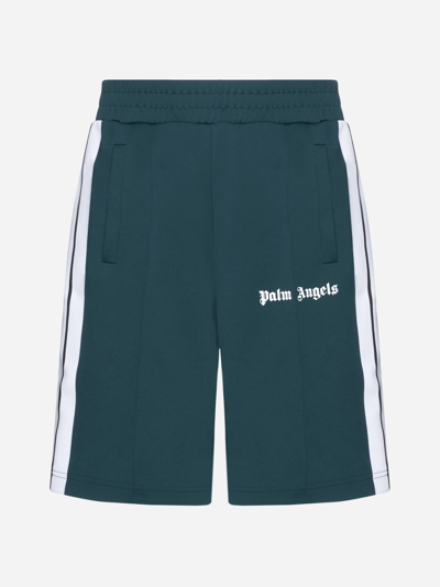 Palm Angels Logo Print Tech Jersey Track Shorts In Green,white