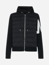 MONCLER WOOL AND QUILTED NYLON CARDIGAN