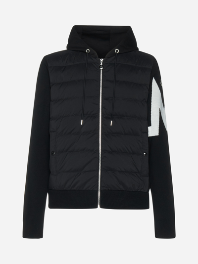 Moncler Wool And Quilted Nylon Cardigan In Black