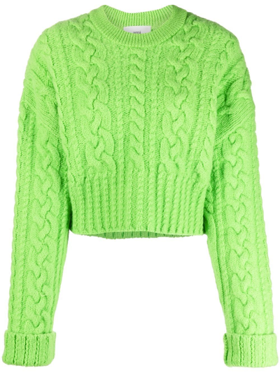 Ami Alexandre Mattiussi Cable-knit Virgin Wool Sweater In Green