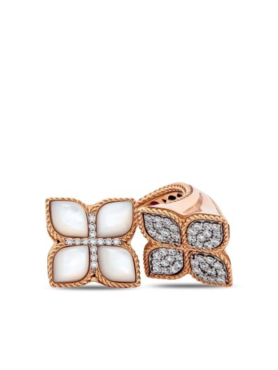 Roberto Coin 18kt Rose Gold Princes Flower Diamond And Mother Of Pearl Ring In Rosa