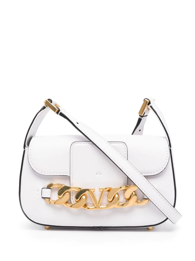 Valentino Garavani Valentino Vlogo Chain Small Leather Shoulder Bag In White