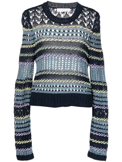 Jonathan Simkhai Striped Crochet-knit Jumper In Blau