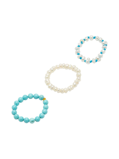 Hermina Athens White Pearl, Turquoise And Howlite Ring Set