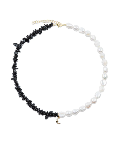 Hermina Athens Gold Vermeil Spade Pearl Onyx Choker Necklace