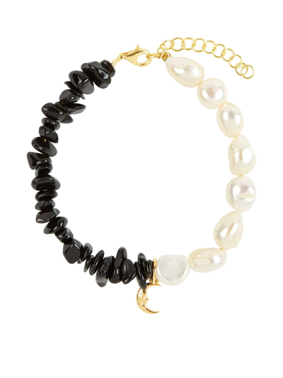 Hermina Athens Gold Vermeil Spade Pearl Onyx Bracelet In Silver